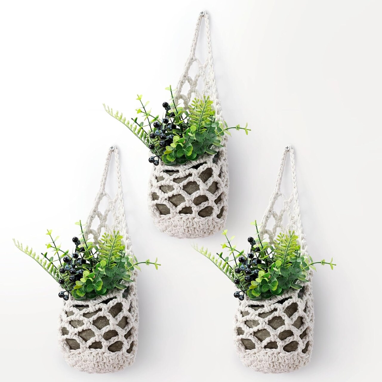 3PK Wall Planters for Indoor Plants - 4 inch Pot (Beige X 3pc)